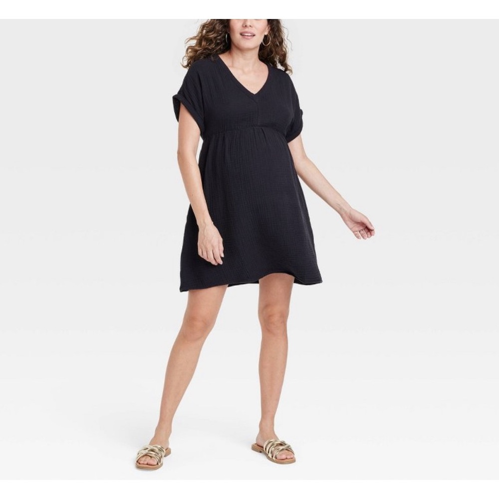Black maternity 100% cotton Muslim feel mini gauze dress
